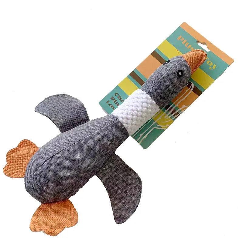 Blue duck-shaped dog plush toy with squeakers for large breed puppies