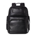 Black genuine leather men's travel backpack with first layer cowhide and nylon lining