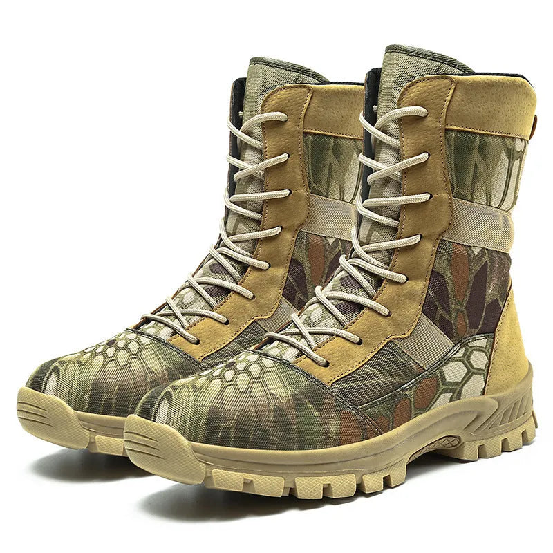 Men's black and camouflage high-top sneakers with mesh upper and totem pattern details