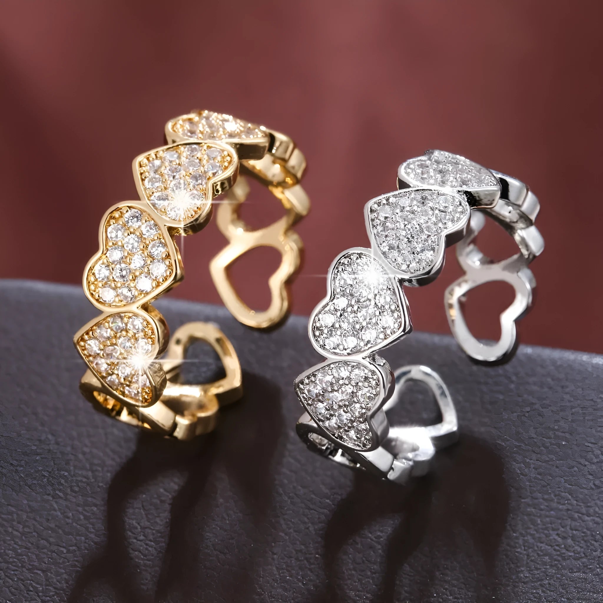 Adjustable geometric heart ring for couples in gold or silver finish