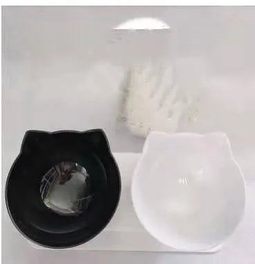Non slip double cat bowl with raised stand transparent plastic pet feeder for dogs and cats