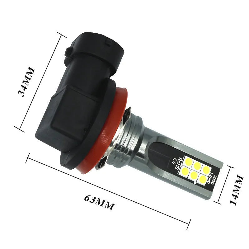 Car high-power fog lamp with aluminium case, 6500K white light, universal fit 12V 14x57mm