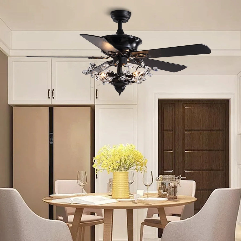 Wooden fan lamp with remote control, 52 inch blade span, wood lampshade and blades, for living room ceiling installation