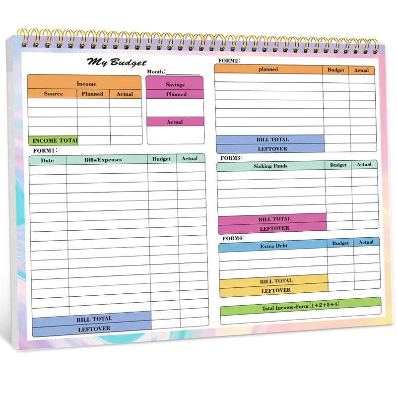 B5 spiral bound budget tally notebook with blue PP cover for financial record keeping
