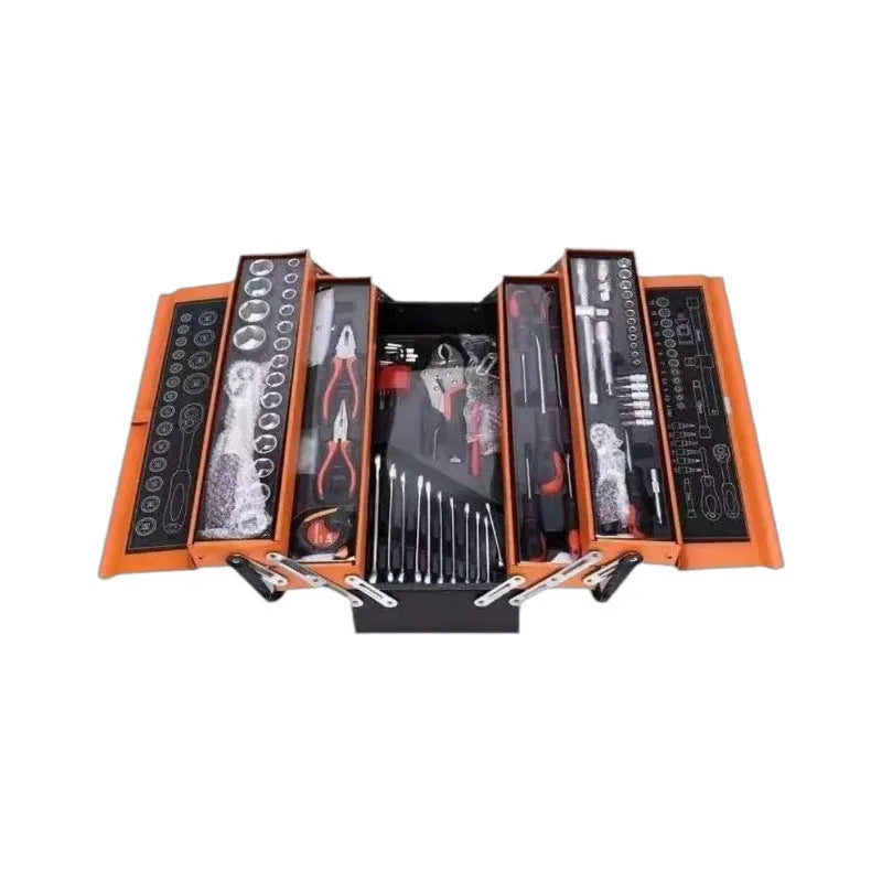 85-piece auto repair kit in a large three-layer toolbox for car and household use