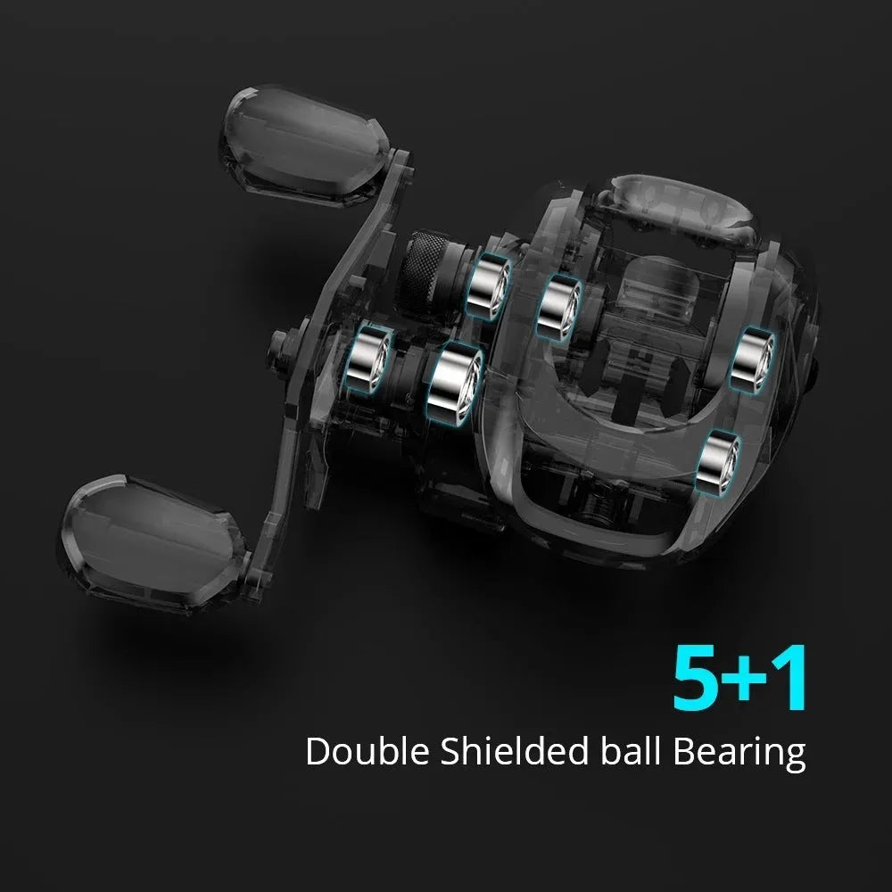 Drip wheel lure fishing rod with rocking wheel line system showing left and right hand wheel options