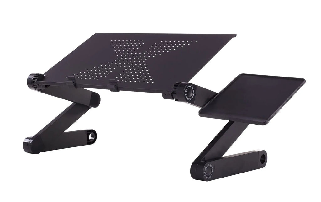 Portable vertical folding metal sofa desk with adjustable height and ventilated desktop for laptops under 17 inches