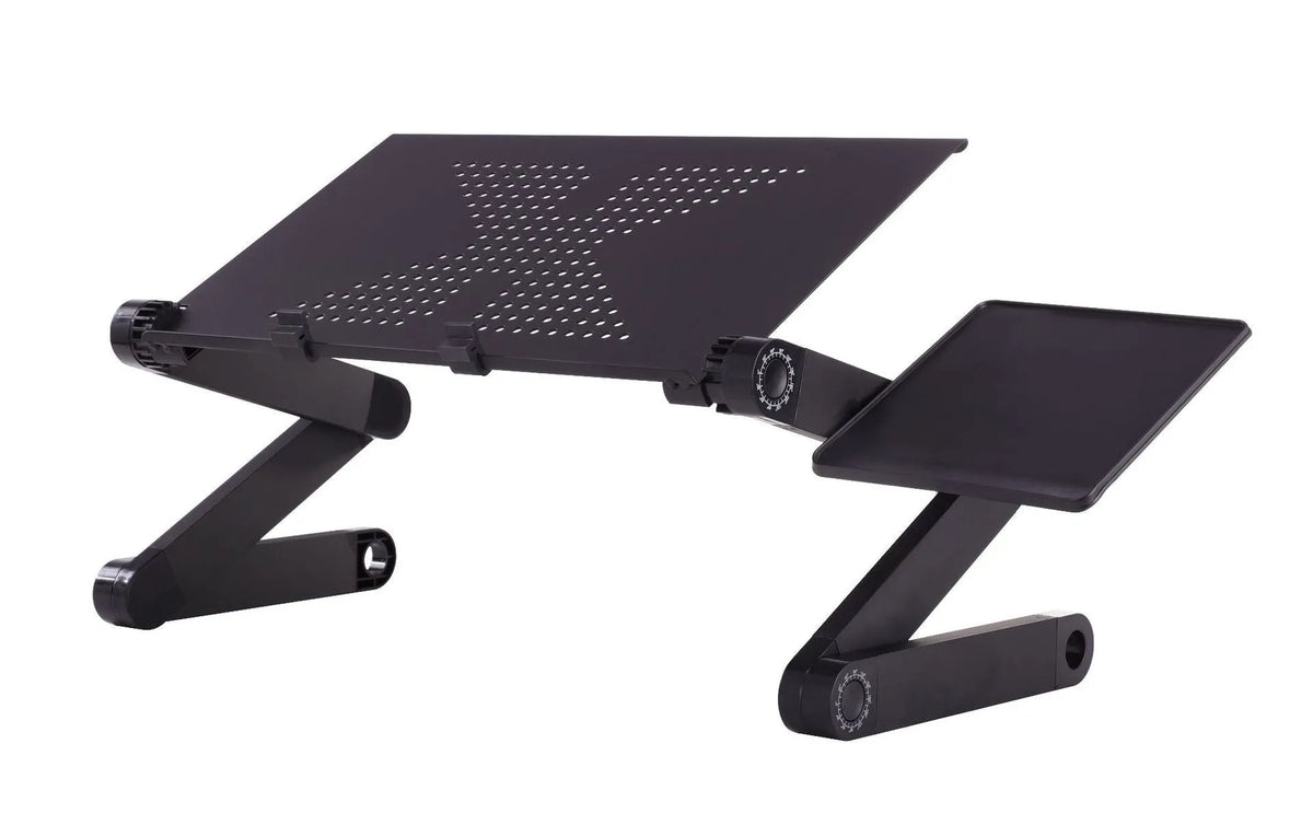 Portable vertical folding metal sofa desk with adjustable height and ventilated desktop for laptops under 17 inches