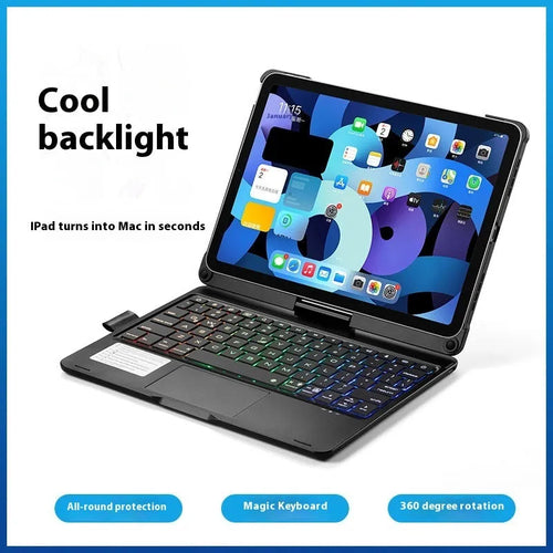 Miaocontrol Bluetooth keyboard with rotating stand for iPad tablet in black, rose gold, or silver colours