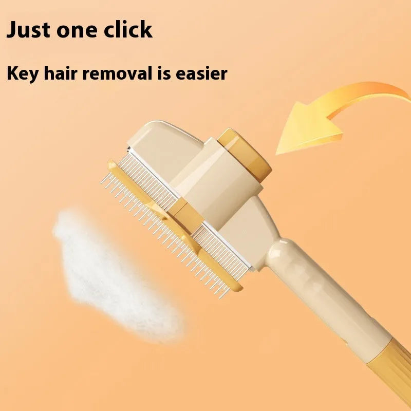 Green self-cleaning pet comb for dogs and cats with stainless steel teeth on a white background.