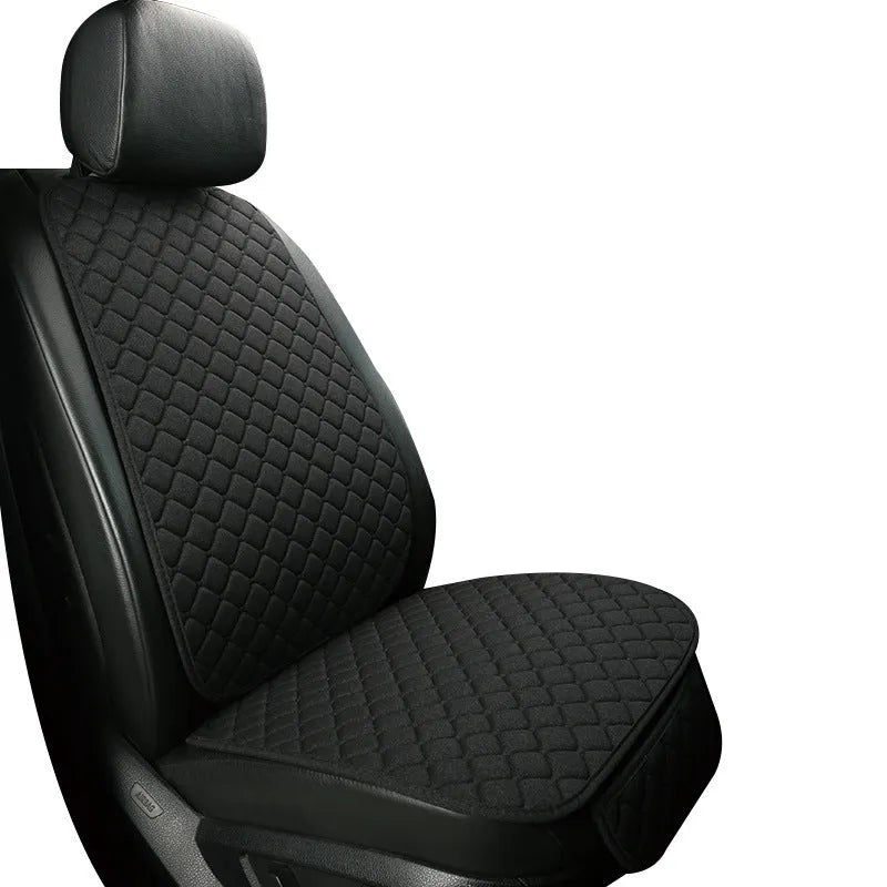 Linen car seat cushion with elastic securing straps in multiple colour options