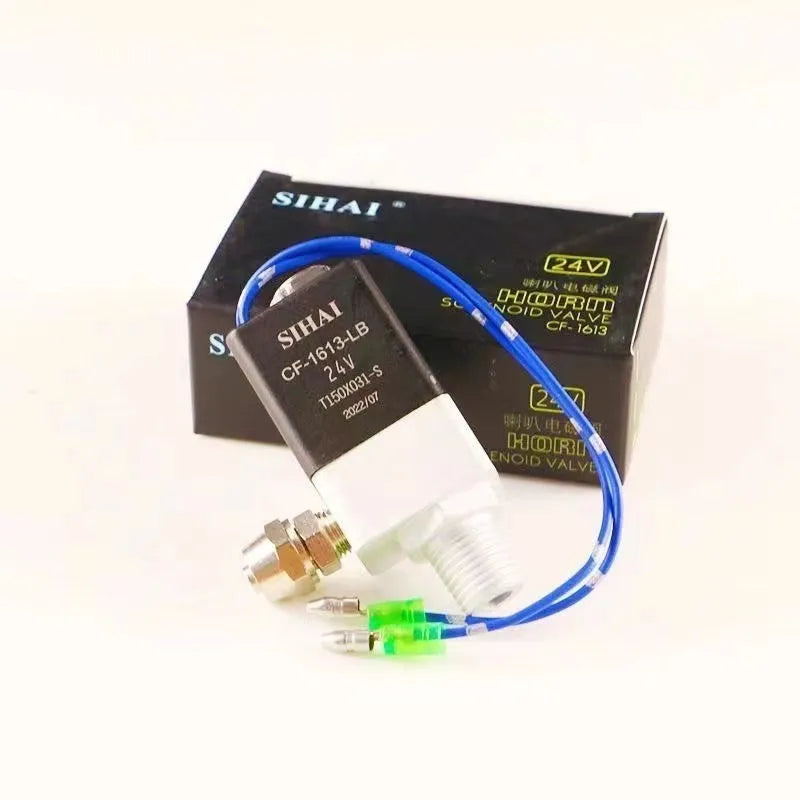 Black dual trumpet air horn and compressor kit for 12V and 24V car and truck vehicles