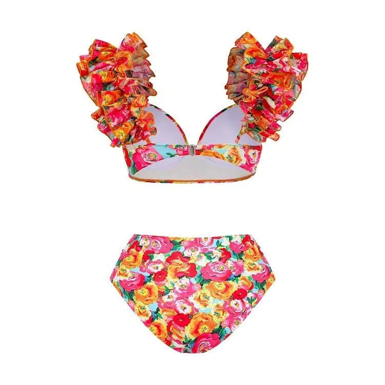 Women's floral print push-up bikini with high waist swim briefs on a mannequin.