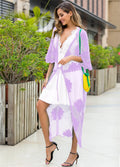 Light purple lace embroidery beach cardigan for women, designed for swimming and wading.