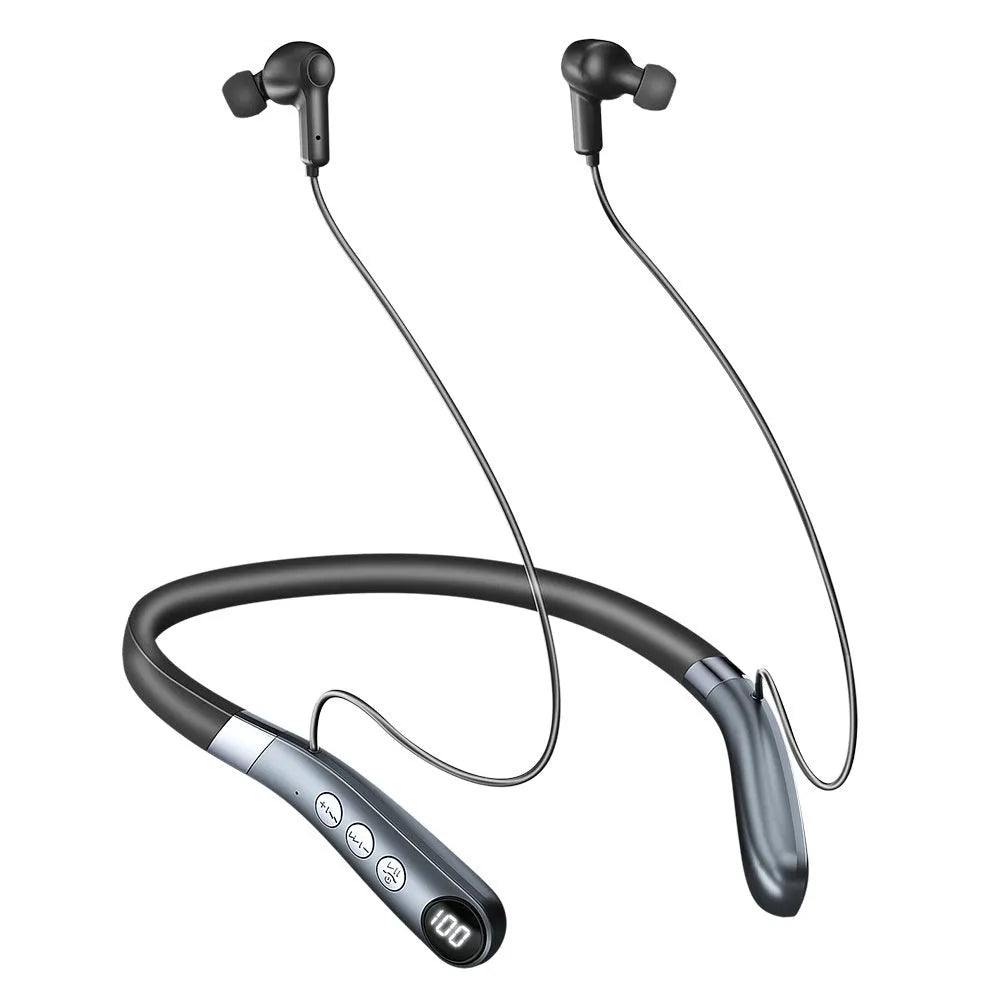 Wireless Bluetooth headset with intelligent noise reduction, 16-channel hearing aid, silicone, black colour, digital display
