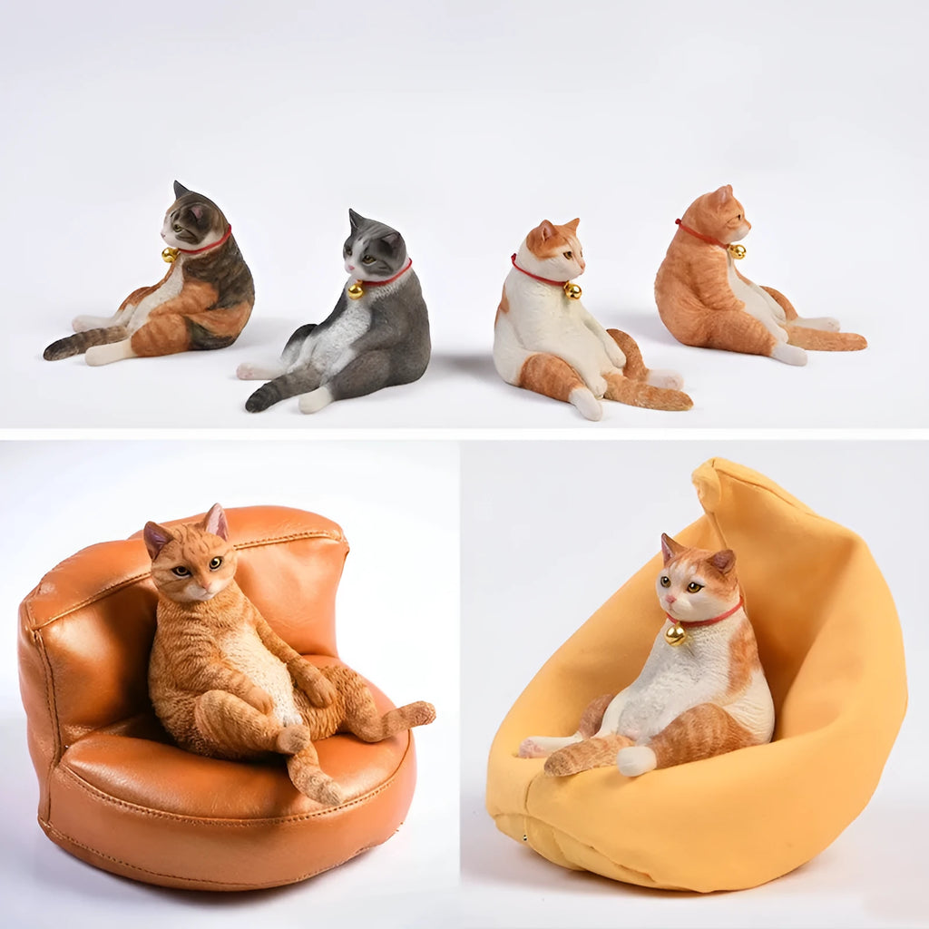 Small lazy cat model resting on a sofa, a resin car dashboard ornament decoration.