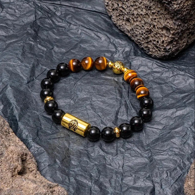 Little Lion ethnic style bracelet made from Bodhi seeds with geometric black and white patterns