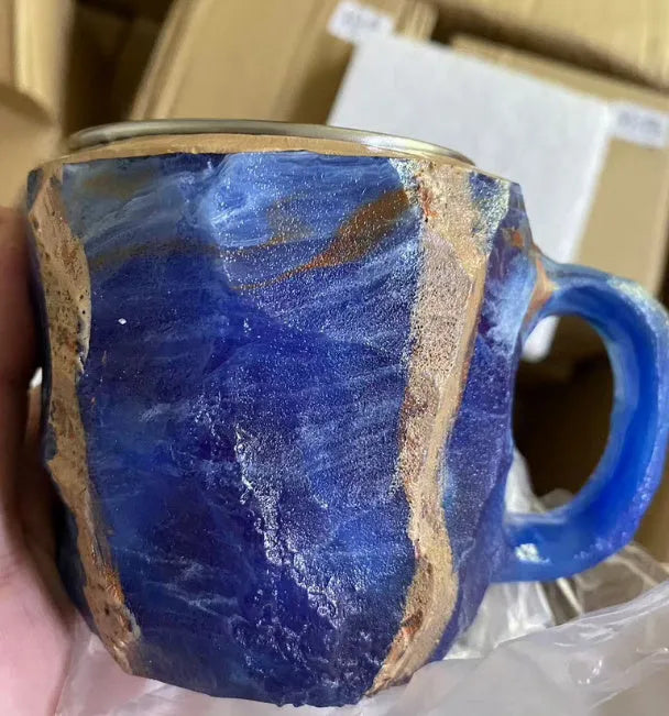 Resin mineral crystal coffee mug with handle showing clear design and colour options