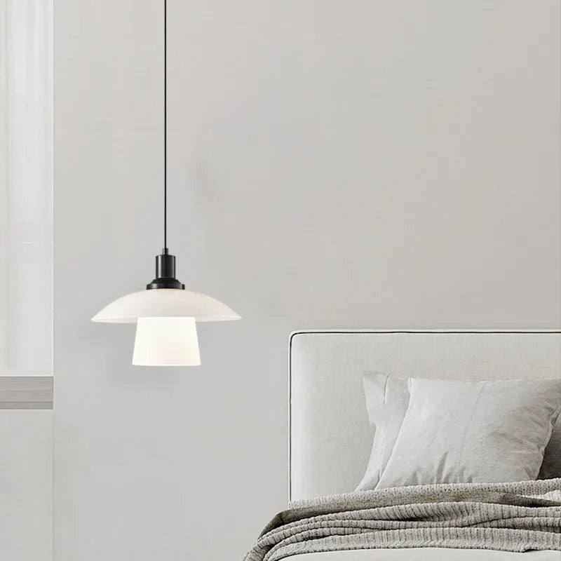 Italian minimalist glass bedside pendant light with black three-colour LED fixture