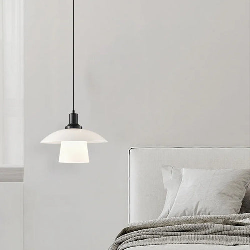 Italian minimalist glass bedside pendant light with black three-colour LED fixture