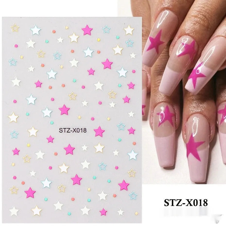 Black and silver stripe nail art sticker with a love pattern design on a plastic sheet.