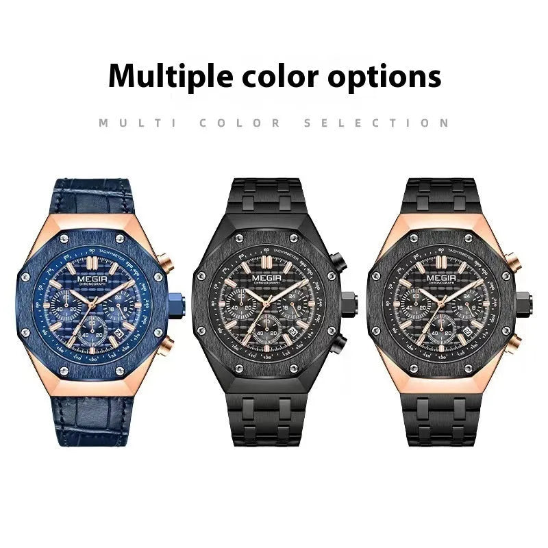 Men's waterproof quartz watch with steel strap in choice of three colours