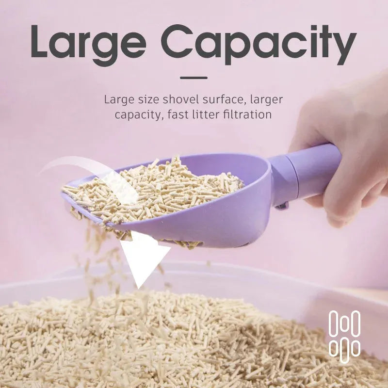 White ABS plastic cat litter scoop with storage base and hidden waste bag compartment