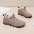 Women's winter cloth shoes with velvet lining, flat gommino sole, solid colour, umbrella cloth upper, slip-on style