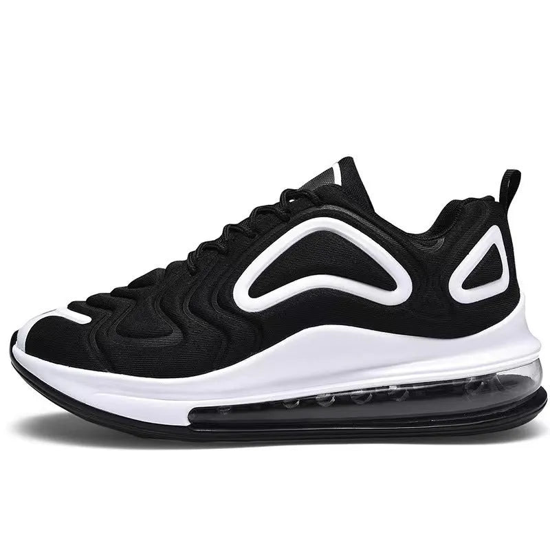 Men's black casual sports shoes with air cushion sole and lace-up design