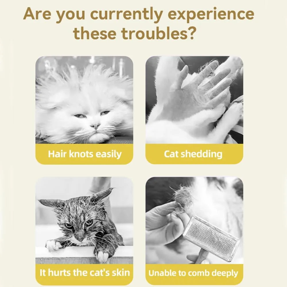 Green and yellow rechargeable silicone cat steam brush for grooming, shown with ergonomic handle.