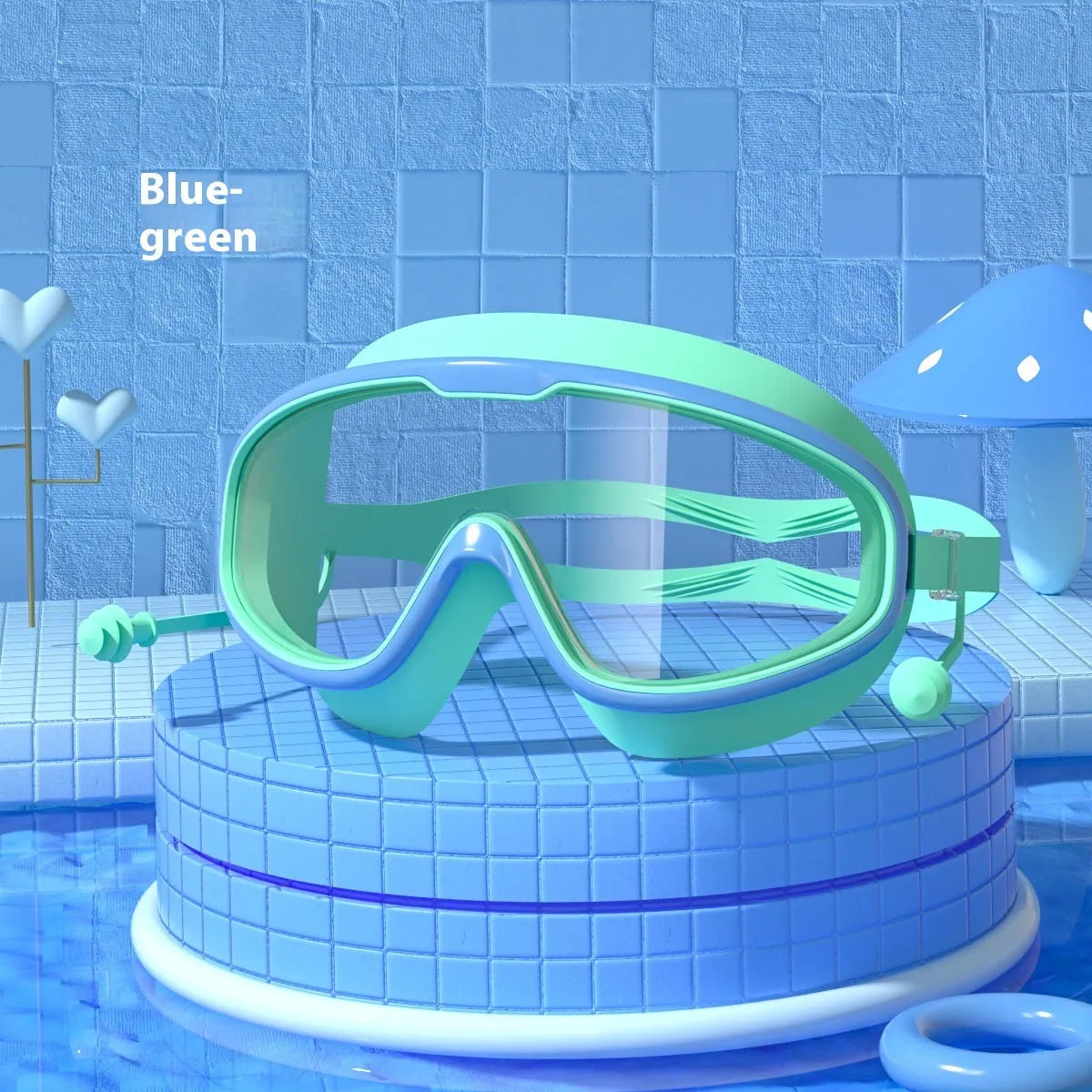 Children's large frame non-fogging waterproof swimming goggles in pink and blue