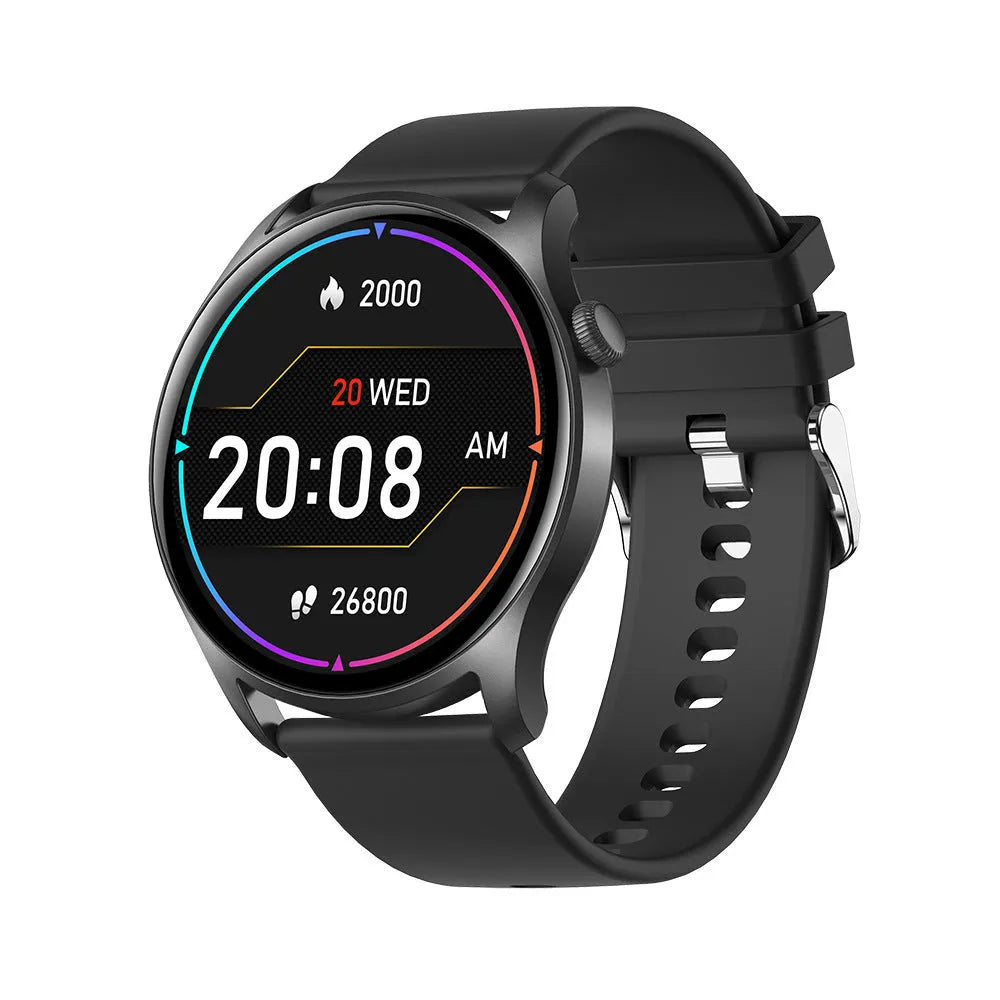 Smart watch with colour display showing heart rate monitoring on silicone wristband