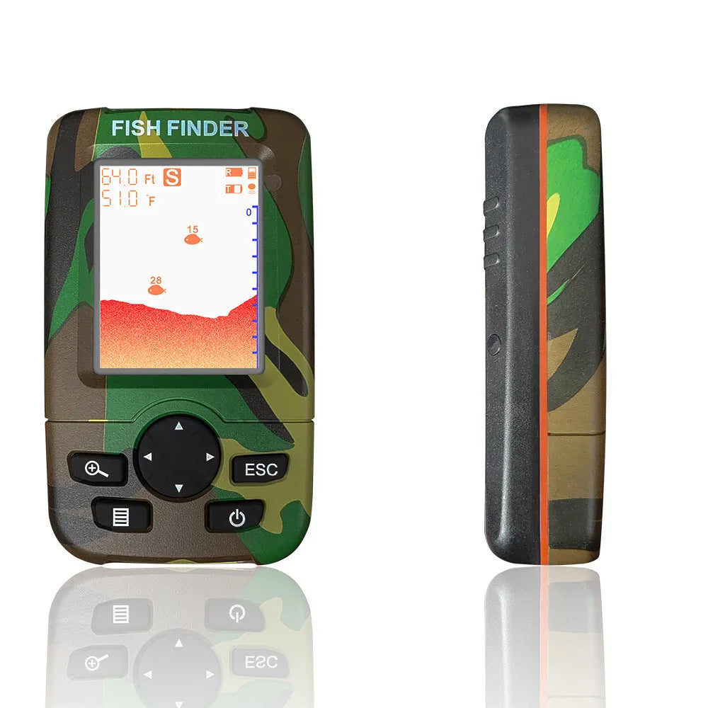 Smart wireless fish finder with accurate fish group detection, depth 0.6-73 metres, model options in black, camouflage, red