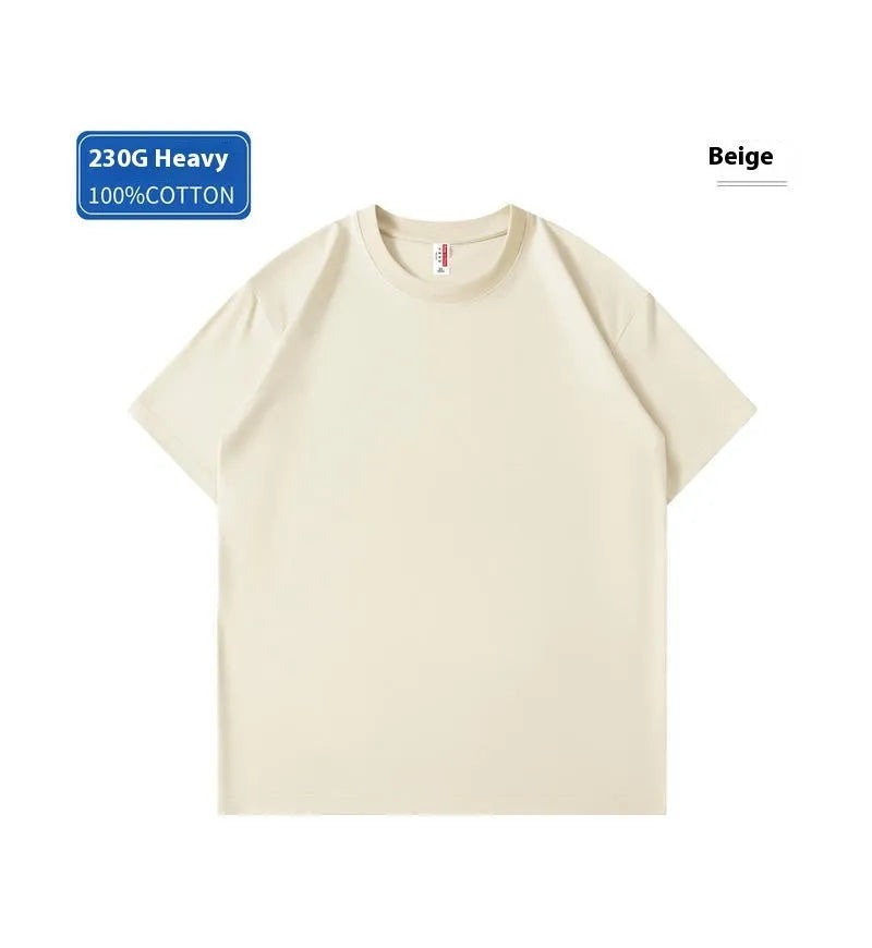 Heavy cotton loose fit t-shirt on a hanger, shown in a solid colour with short sleeves.