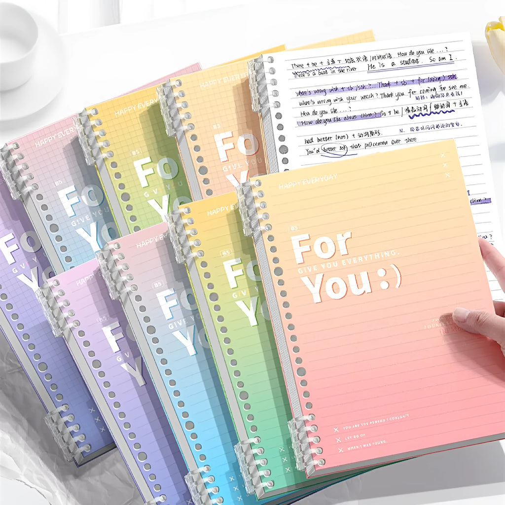 Removable coil gradient notebook in blue green pink purple colours with PP cover