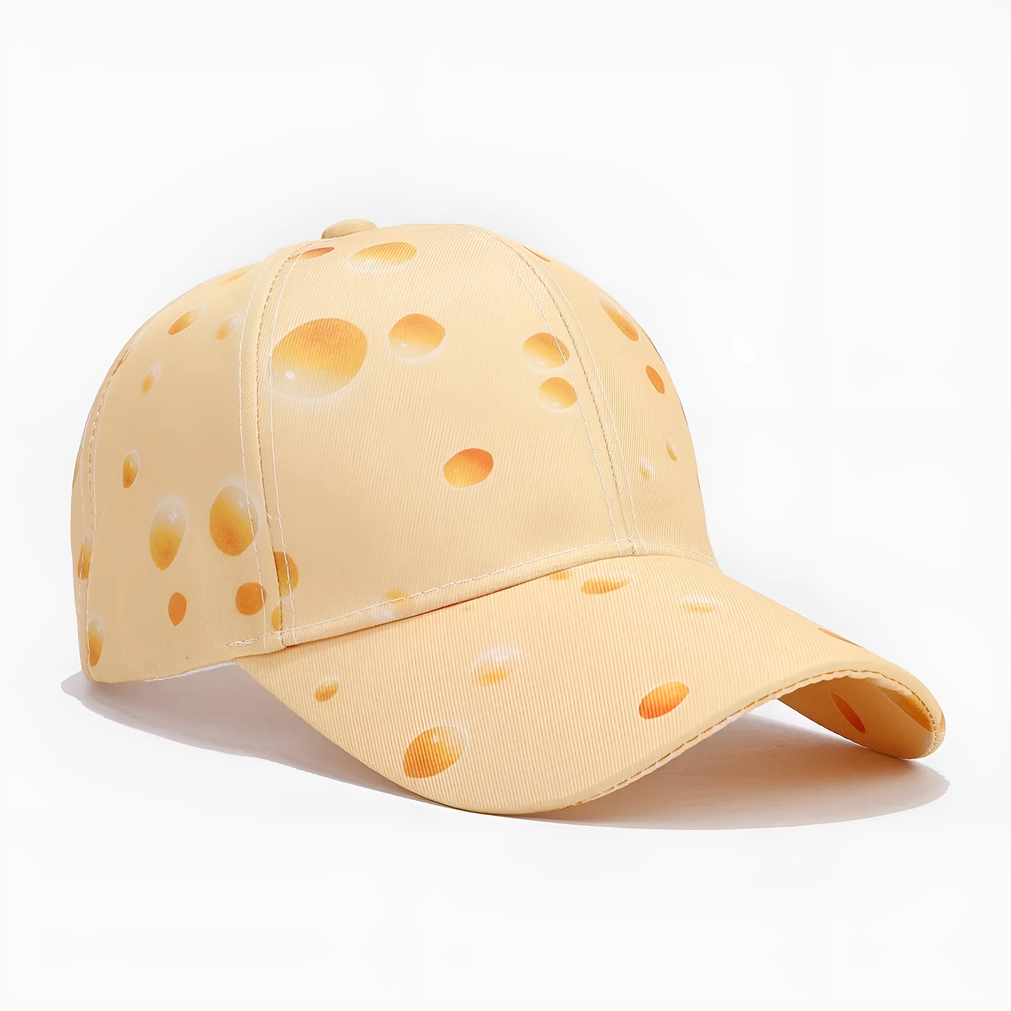 Cheese pattern printed adjustable peaked cap with dome crown style