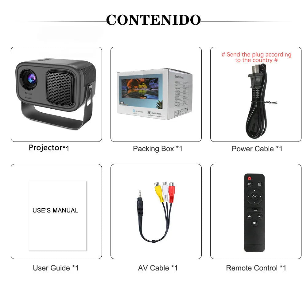 Black portable smart projector with 720p HD resolution and Android operating system