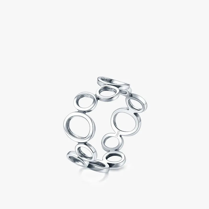 S925 silver geometric ellipse ring for women, US sizes 5-9, plain silver band