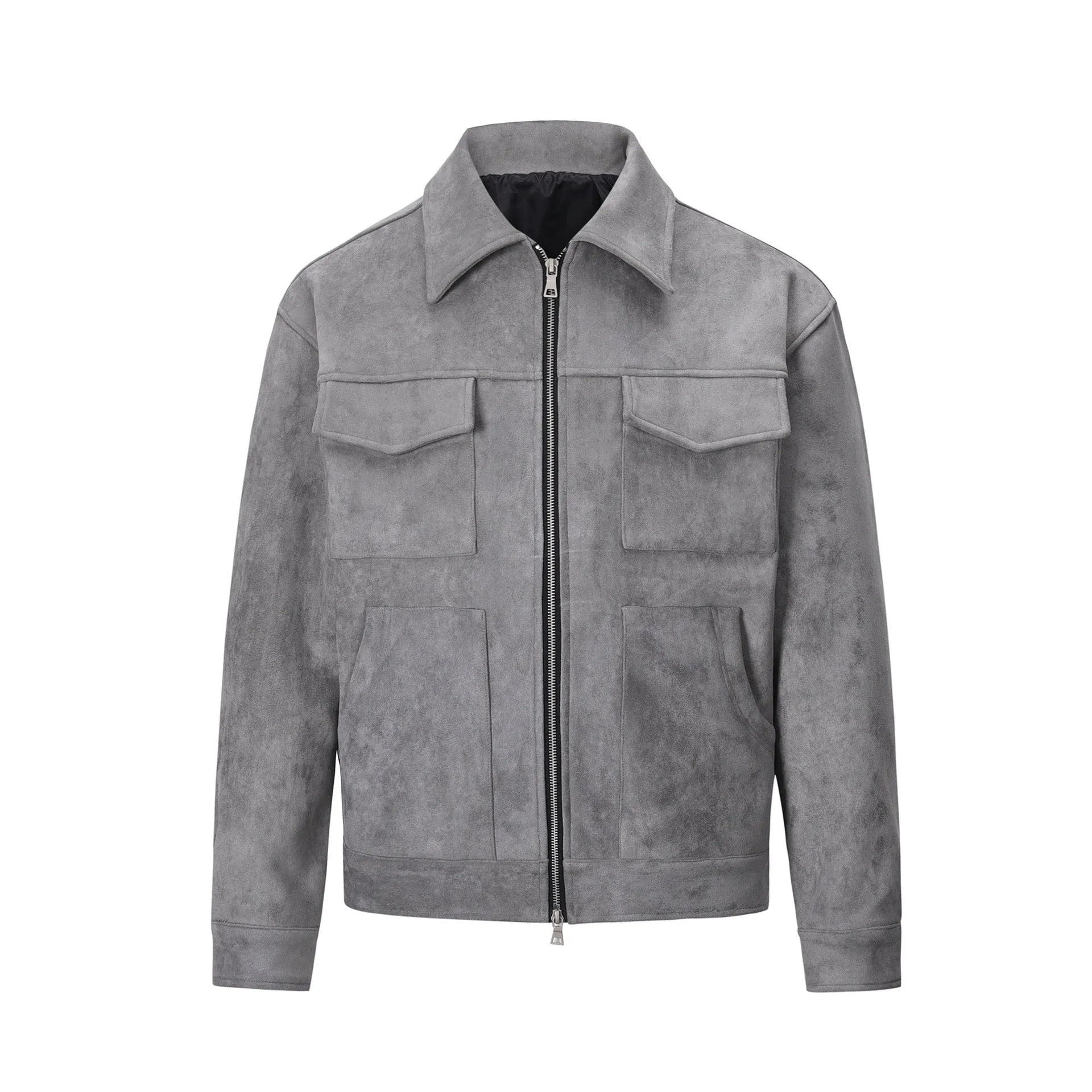 Thickened slim fit jacket coat with a large zippered pocket, shown in camel colour