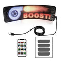 Flexible black LED screen for car rear windshield display with Bluetooth control.