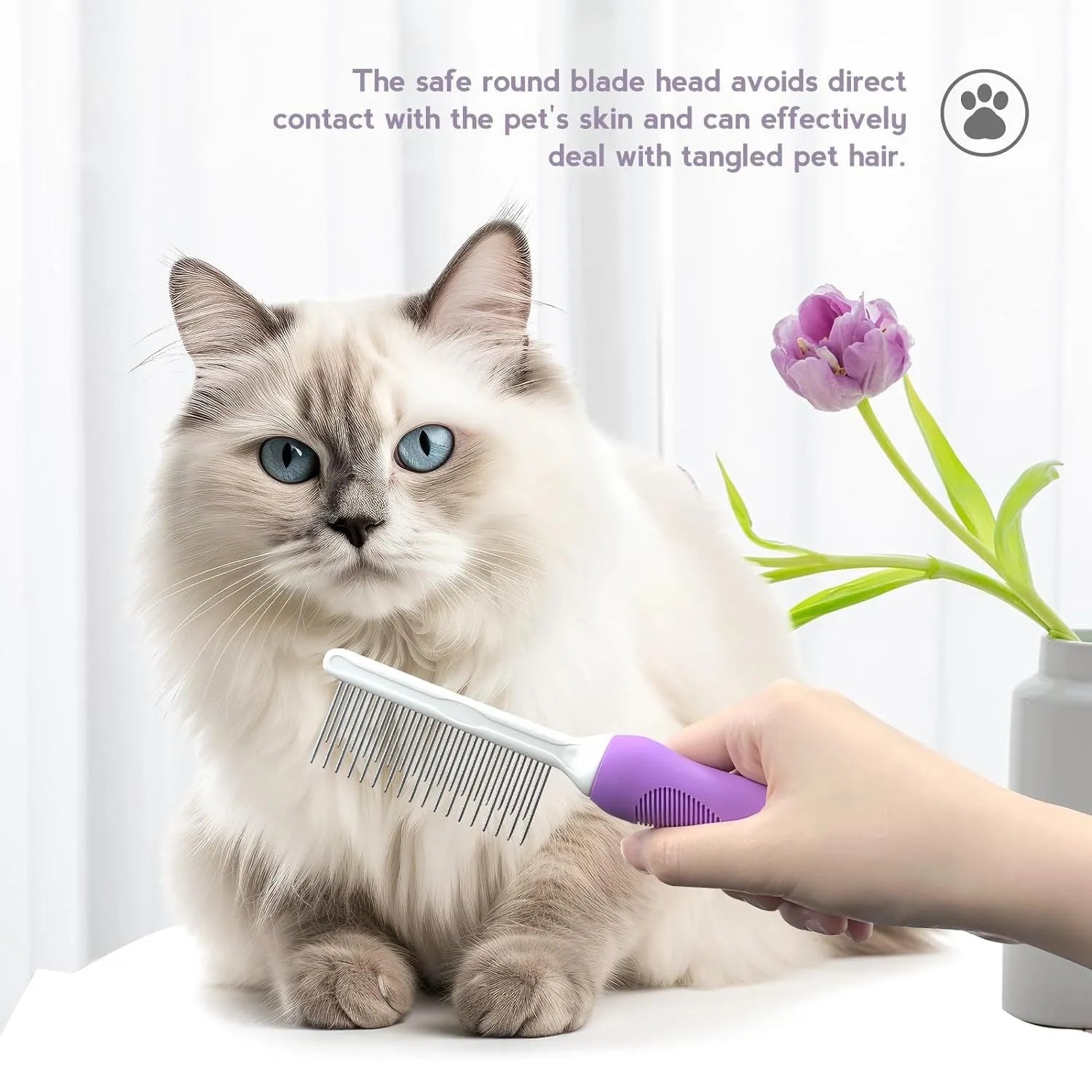 Purple pet grooming comb with stainless steel teeth for dogs and cats