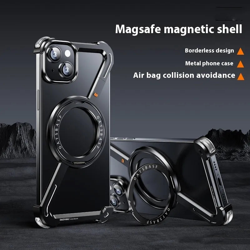 Aluminium alloy magnetic phone case for iPhone 15 with hollow heat dissipation design in black