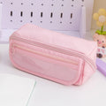 Korean-style canvas pencil case with 10-layer flip design open to show multiple compartments