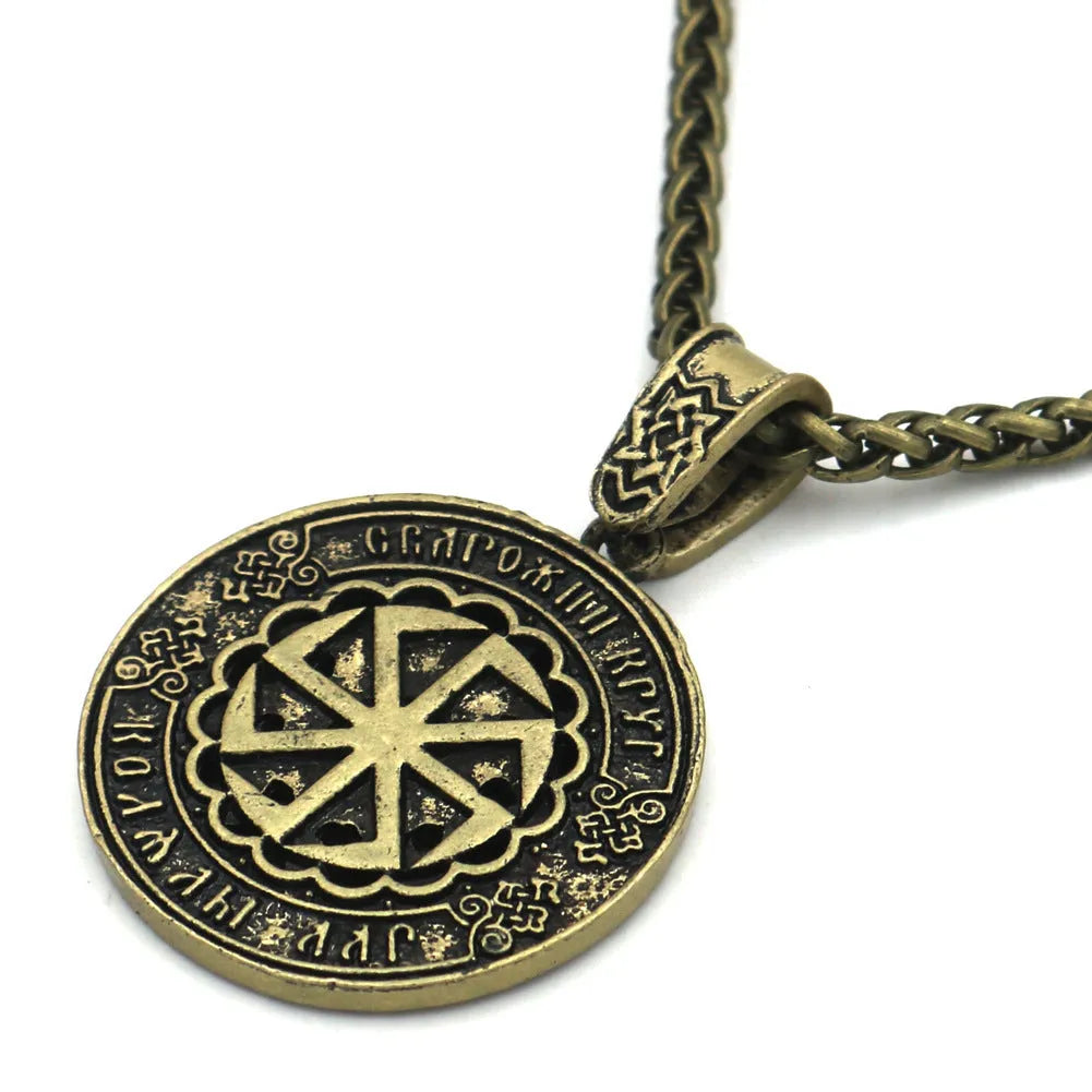 Lunavin ODing logo necklace pendant in antique silver or bronze finish with leather rope and snake bones chain options