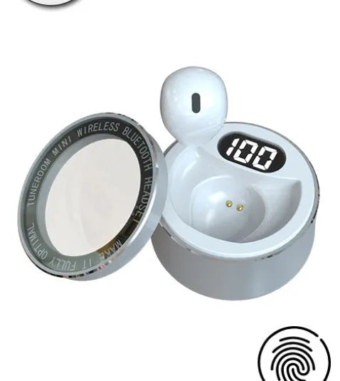 Close-up of invisible 9mm skin-coloured Bluetooth earphone sitting discreetly in an ear.