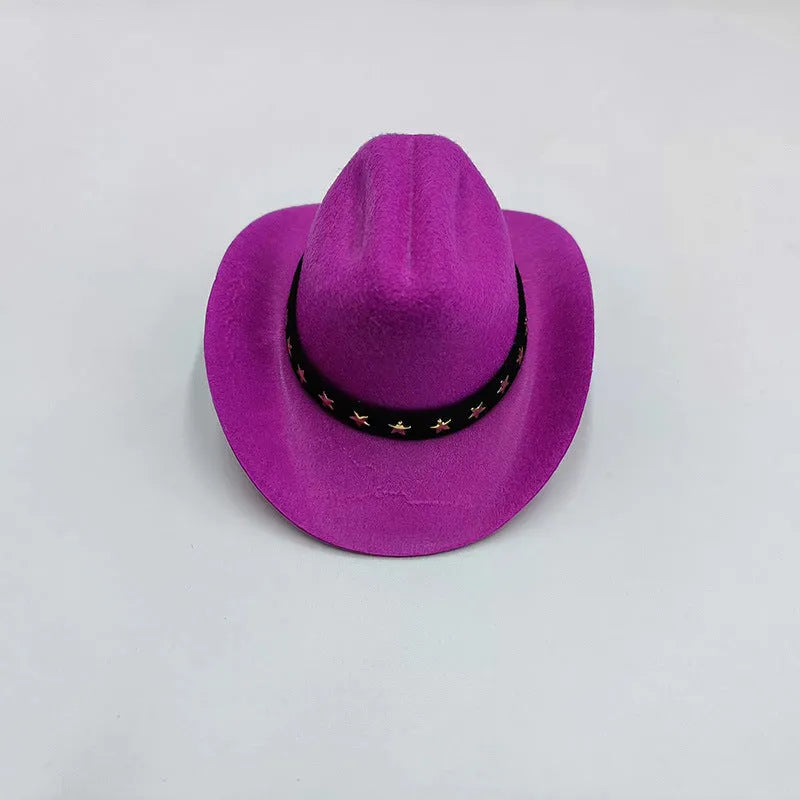 Wool felt pet hat in beige with conical shape, available in S and M sizes