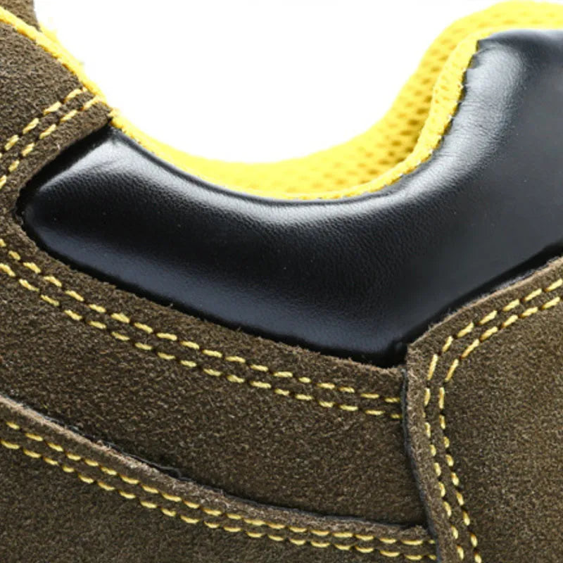 Bronze cow suede steel toe safety shoes with anti-skid sole, low-cut design