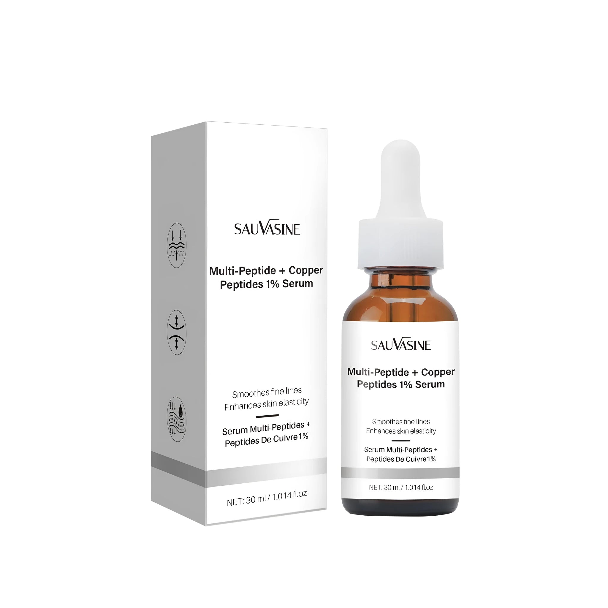 30ml moisturising care oil bottle for reducing wrinkles, showing 34.5x34.5x105mm size