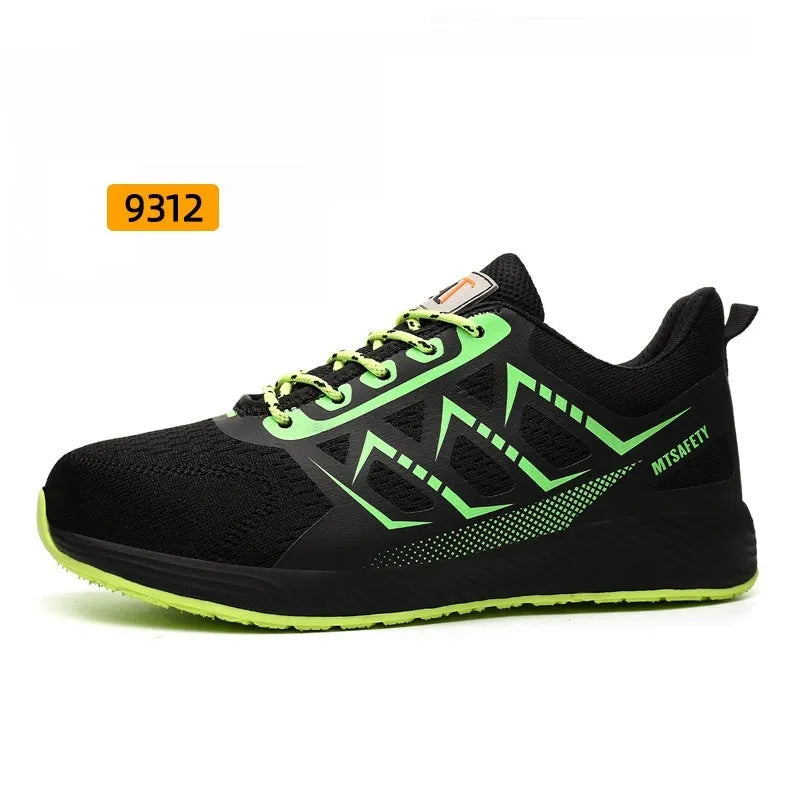 Black ultra-light labour protection shoes with steel toe caps and lace-up front closure