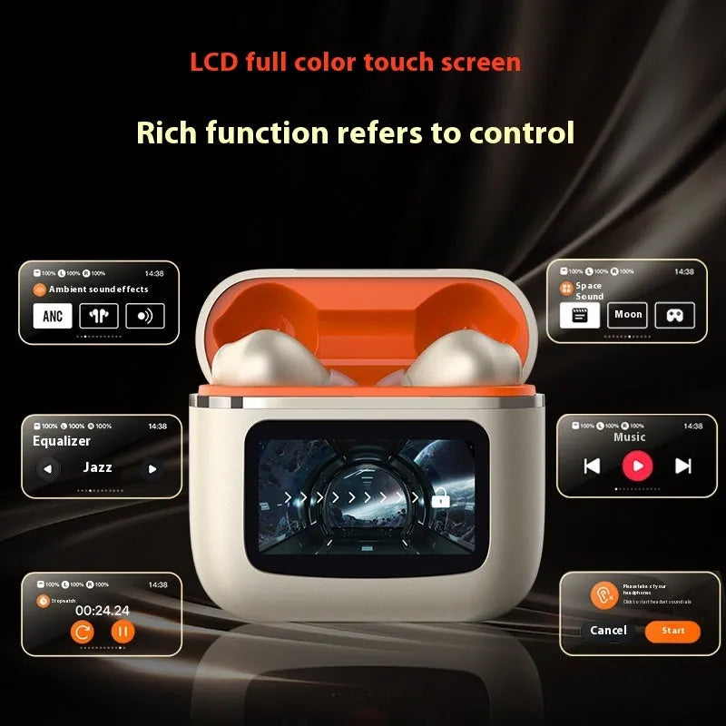 Touch screen wireless noise reduction in-ear Bluetooth headset in Black LX10 with digital display